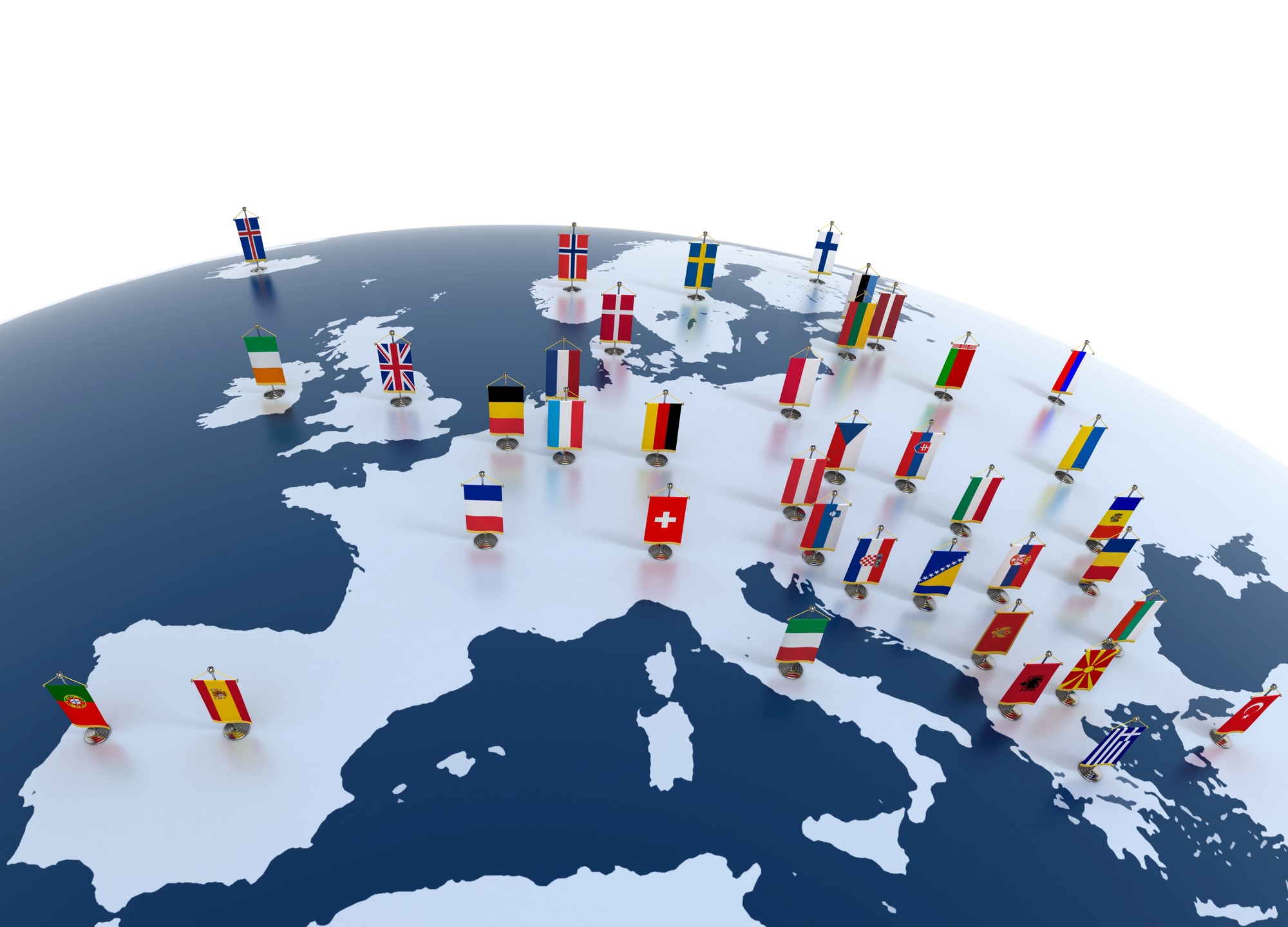 European Continent with Flags