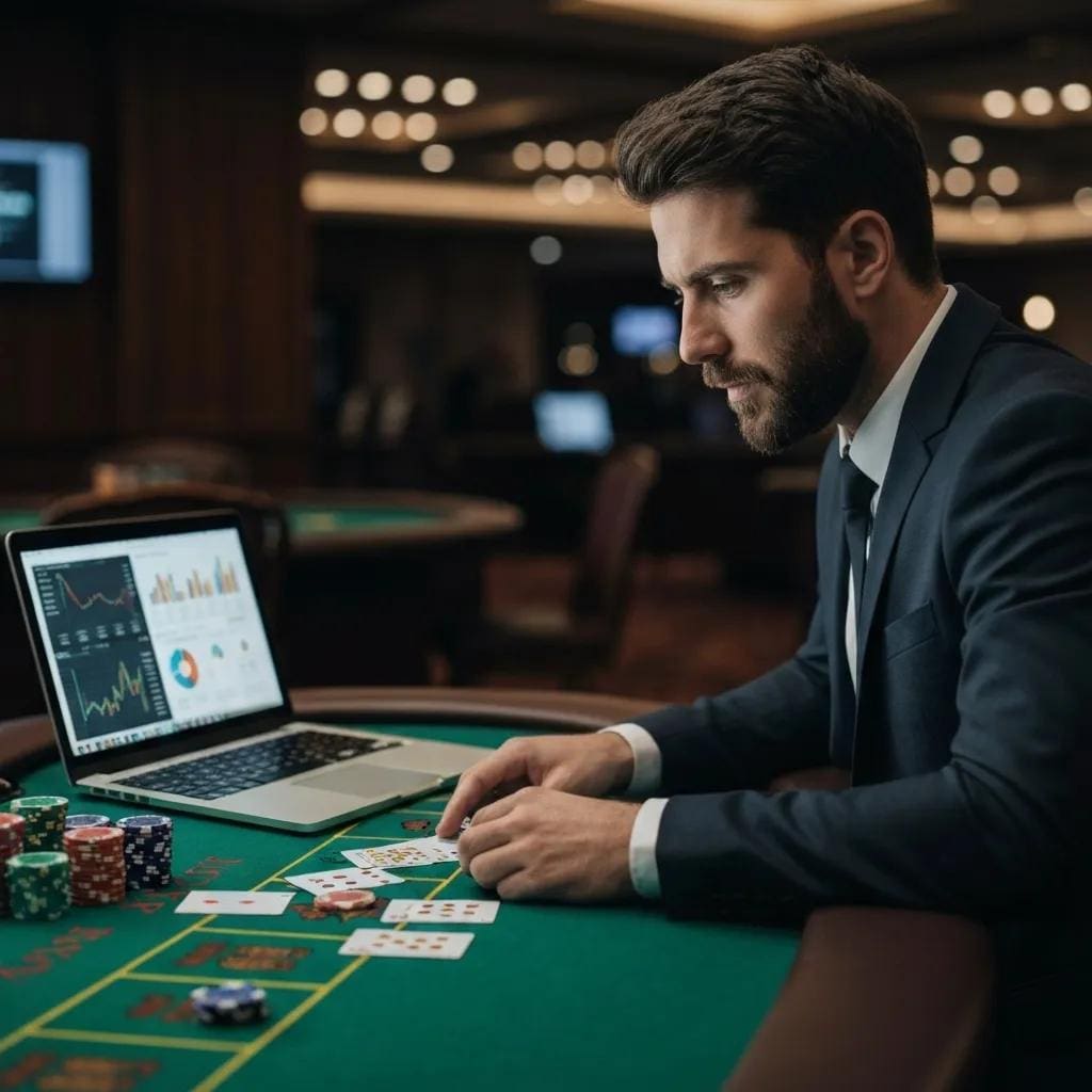 Understand Provincial Gambling Tax Rates in Canada Today 5 #Jeremy Scott Tax Law Gambling Tax Rates: Professional gambler analyzing strategies at a casino table, highlighting the serious nature of gambling as a business