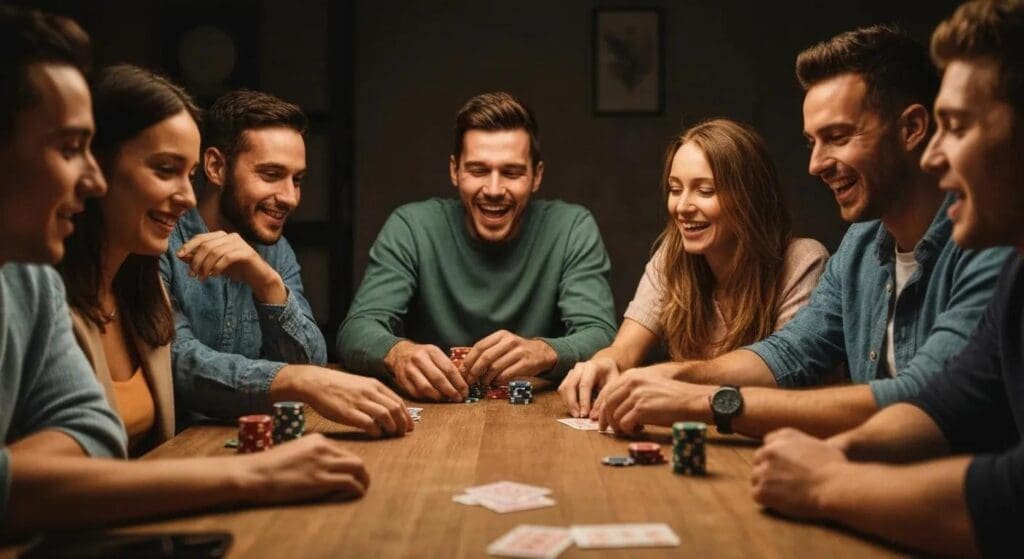 Understand Provincial Gambling Tax Rates in Canada Today 4 #Jeremy Scott Tax Law Gambling tax rates in Canada: Friends enjoying a game night with poker chips and cards, illustrating the social aspect of gambling