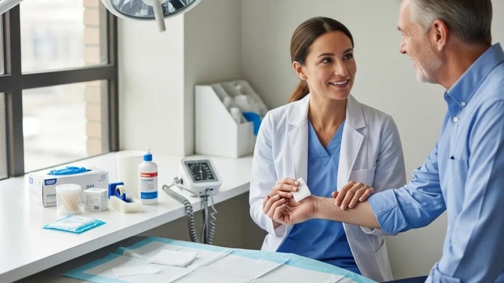 Healthcare professional interacting with a patient, representing GST/HST exempt supplies